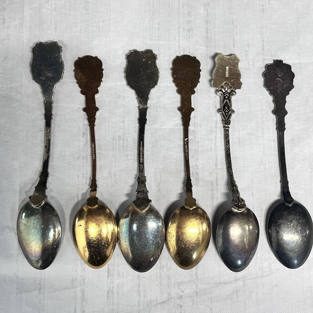 Vintage 6 pc Spoon Lot Czechoslovakia Cloisonné Enamel Floral Maidens (#25B) - Picture 8 of 12